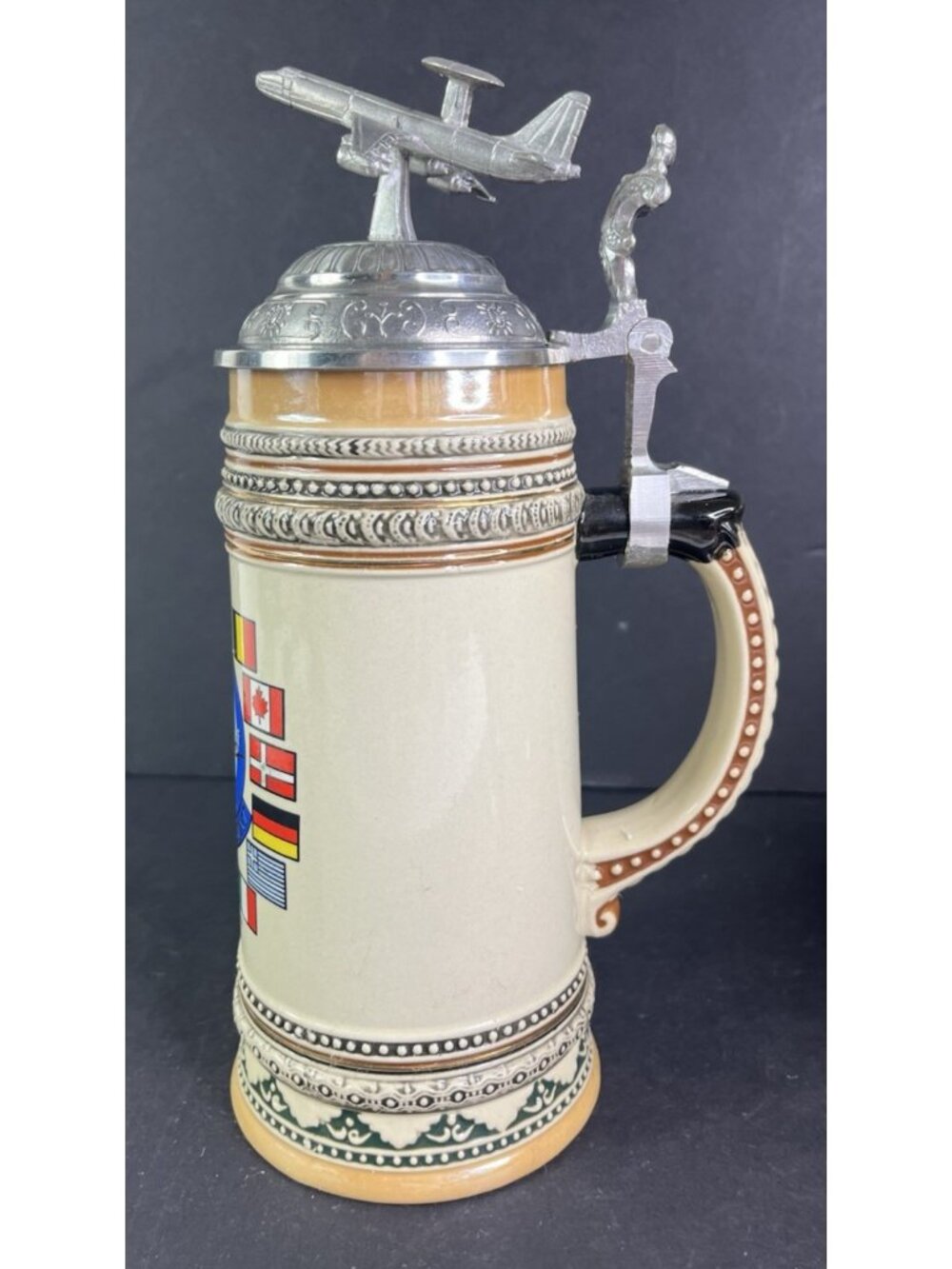 NATO AWACS Geilenkirchen German Bier Beer Stein Mug Aircraft Plane Pewter Topper